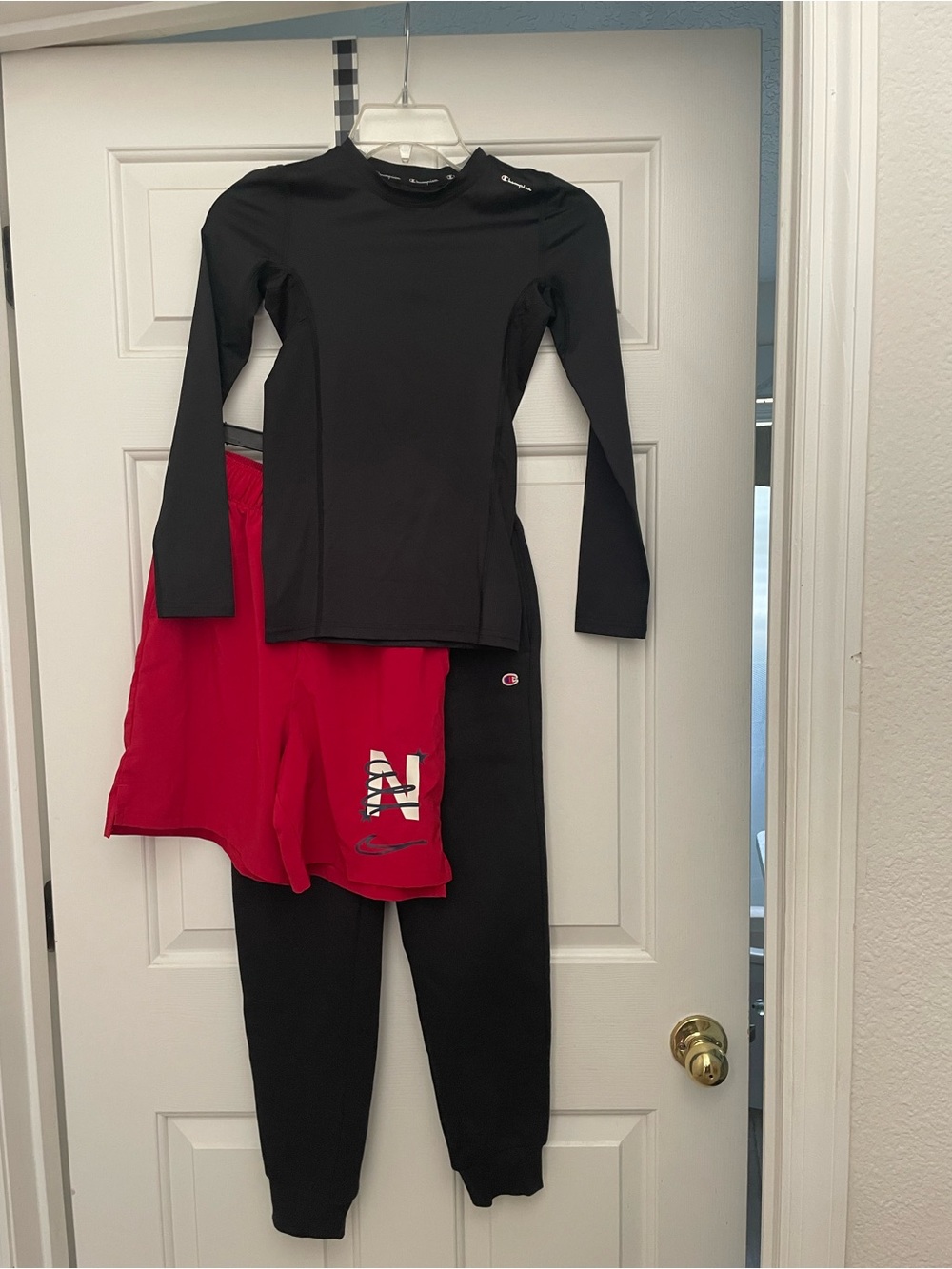Boys 3 Piece Lot Size 10-12 Champion Compression Top, Sweatpants & Nike shorts L